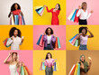 © Prostock-studio - People enthusiastically display their colorful shopping bags, celebrating their purchases during a discount event. The vibrant backgrounds enhance the joyful mood of the shoppers.