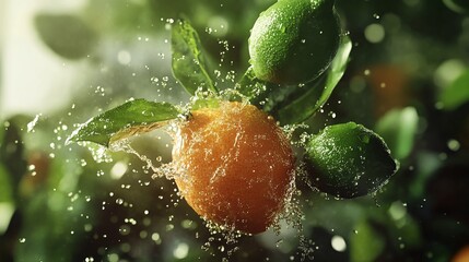 Wall Mural - A vibrant close-up of citrus fruits with water droplets, highlighting freshness and vitality.