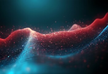 Wall Mural - sound abstract background red wave points 3d data illustration blue abstract wave g