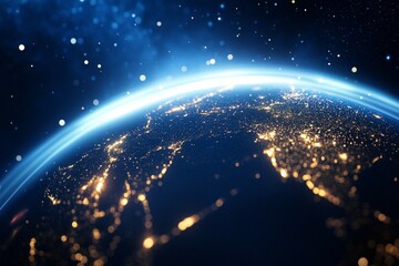 Wall Mural - blue and yellow planet with a bright light on it