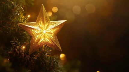 Poster - christmas star. lights. decoration. a glowing golden christmas star ornament illuminates a festive s