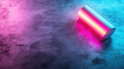 Poster - An abstract cylindrical form lies on a vibrant surface illuminated with neon colors, embodying a fusion of modern art and minimalistic design aesthetics.