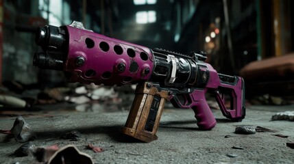 Poster - A striking, colorful firearm featuring a modern design, showcasing a blend of technology and artistry in a creatively constructed futuristic weapon.
