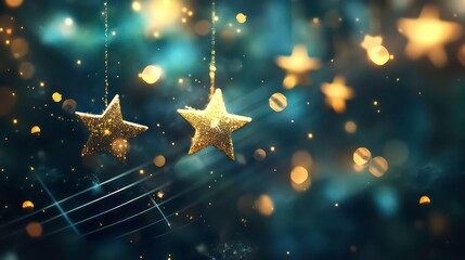 Canvas Print - gold stars aligned to mimic a musical staff on a dreamy, glowing background.