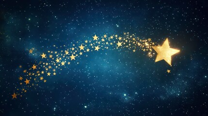 Wall Mural - Gold stars forming the shape of a shooting star across a glowing blue background.