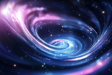 spiral galaxy with a blue center and purple and pink swirls