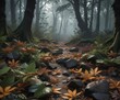 © Prayad - Dark forest floor covered in exotic leaf litter,  undergrowth,  shadows cast,  nature's darkness