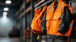 © JoxyAimages - These bright orange work jackets hang prominently in a warehouse, signaling professionalism and a commitment to safety in various industrial settings.