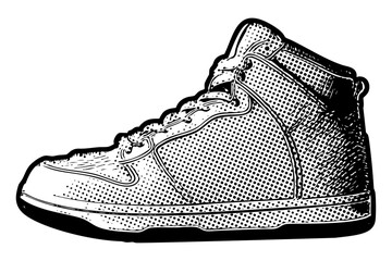 Poster - Generic high top sneaker illustration in retro black and white halftone newspaper print graphic style