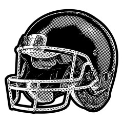 Poster - American football helmet illustration in retro black and white halftone newspaper print graphic style