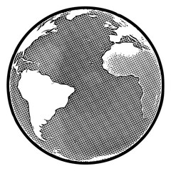 Poster - Earth globe illustration in retro black and white halftone newspaper print graphic style