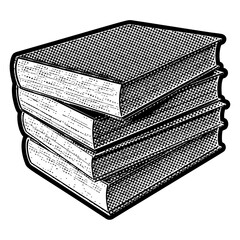 Poster - Pile of books illustration in retro black and white halftone newspaper print graphic style