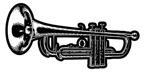 Poster - Trumpet illustration in retro black and white halftone newspaper print graphic style