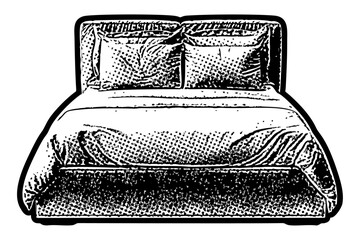Poster - Generic bed illustration in retro black and white halftone newspaper print graphic style