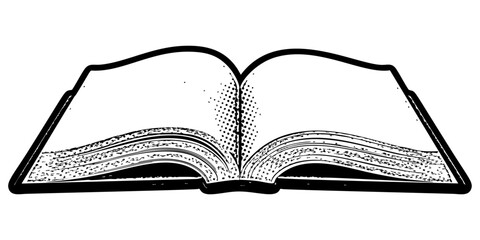 Poster - Open book illustration in retro black and white halftone newspaper print graphic style