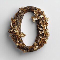 Wall Mural - Elegant Wooden Letter O with Gold and Floral Accents