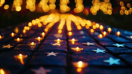 Poster - Rows of stars placed along a diagonal gradient, with bokeh lights blending in.
