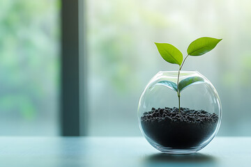 Wall Mural - A Tender Sprout in a Glass Bowl: Nature's Growth