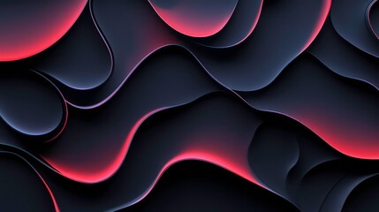 Poster - abstract dark background with red neon glowing wavy lines and curves.