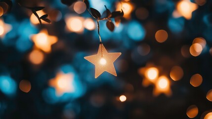 Wall Mural - stars casting sharp shadows on a flat, blue bokeh design.