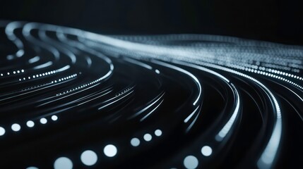 Wall Mural - Subtle glowing lines forming abstract tech shapes on a matte black background.