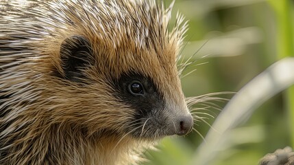 Wall Mural - close-up of hedgehog profile, in grassy habitat, wildlife scene, nature photography.