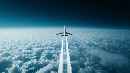 Wall Mural - An airplane flying high above the clouds, leaving a trail in the sky.