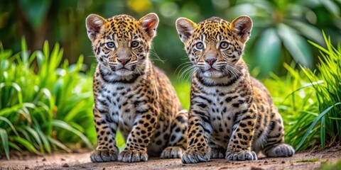 Adorable jaguar cubs playing in the wild, jaguar, cubs, babies, wild, animals, wildlife, nature, cute, playful, spotted