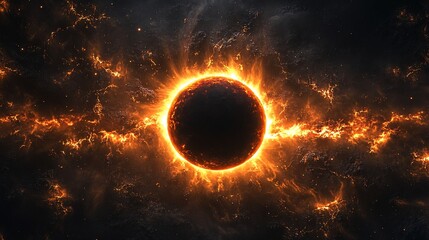 Wall Mural - Fiery cosmic planet engulfed in intense plasma energy.