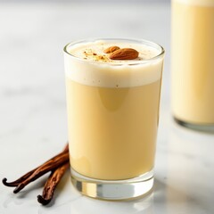 Wall Mural - Chill almond vanilla drink in glass, condensation, dairy-free, ice