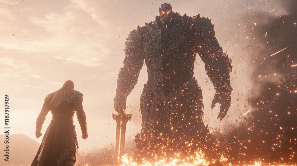 Stock Clash Of Titans Epic Dark Fantasy Artwork Of Towering stock-clash-of-titans-epic-dark-fantasy-artwork-of-towering
