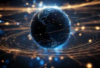 Poster - glow connections network planet lines space blue