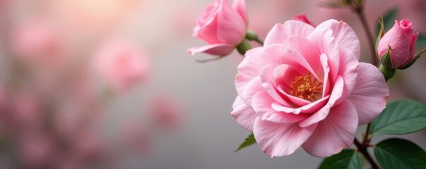 Wall Mural - Pastel rose blossoms, soft blurred background, macro, light