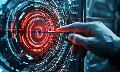 Poster - Cybersecurity Digital Key Access: A Hand Interacting with a Futuristic Interface Showing a Key to unlock
