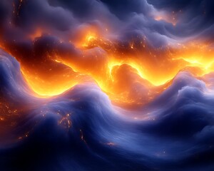 Wall Mural - Abstract fiery cloudscape with glowing lava rivers.