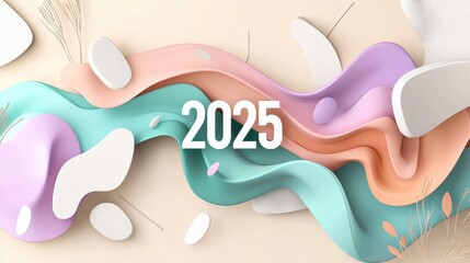 Poster - Abstract Design Featuring Pastel Tones and Fluid Shapes for Creative Projects in Soft Mint Green and Pink