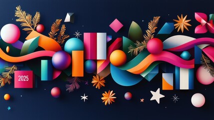 Poster - Bright Minimalist Festive Design with Colorful Shapes and Abstract Elements for 2025 Celebrations