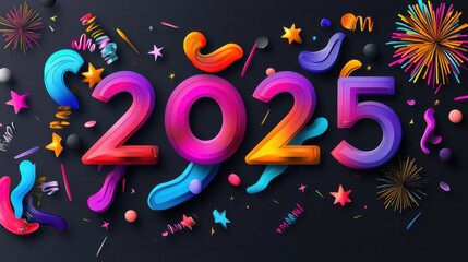 Poster - Modern Multicolor Graphic Design for 2025 with Abstract Elements and Vibrant Colors
