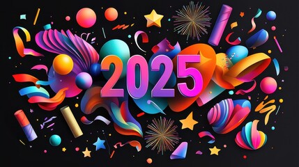 Poster - Vibrant Modern Graphic Design Showcasing Colorful Elements for 2025 Celebration and Event Themes