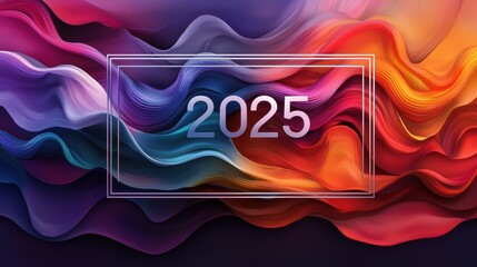 Poster - Abstract Sunset Design with Colorful Waves Framed by Shadowed Pattern for Modern Digital Use