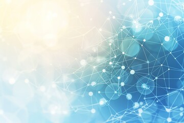Poster - Abstract network connection background.  Blue and white nodes linked by lines, bokeh effect.