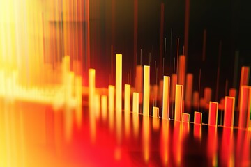 Poster - abstract data visualization with vibrant orange and red bars reflecting on a dark surface.