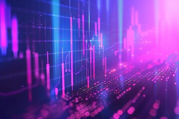 Poster - dynamic financial data visualized with vibrant, glowing candlestick charts and lines, suggesting mar