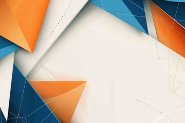 Poster - Abstract geometric design with orange and blue triangles on a white background.