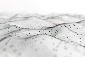 Poster - Abstract grayscale landscape of interconnected points forming undulating waves.