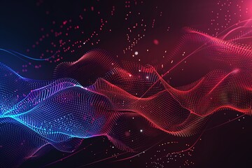 Poster - Abstract digital wave pattern in blue and red hues.  Perfect for tech backgrounds.