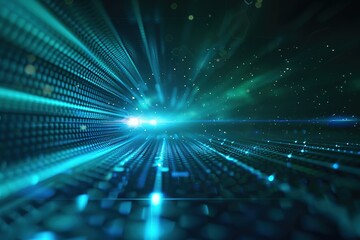 Fototapete - Abstract digital data stream, glowing teal and blue, futuristic technology concept.