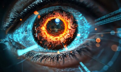 Poster - Digital Eye Abstract Artwork: Futuristic Vision of Technology and Humanity