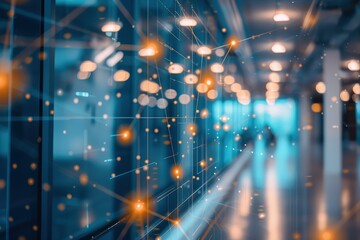 Poster - Abstract network visualization in modern office hallway.