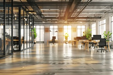 Poster - Modern office space with natural light and stylish workstations.